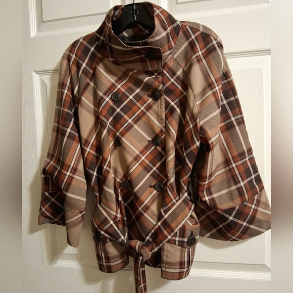 Apt. 9 Jackets & Blazers - Apt 9 Brown Plaid Double Breasted High Neck Belted Styled Jacket XL